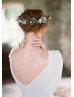 Elbow Sleeve Beaded Ivory Lace Chiffon Wedding Dress